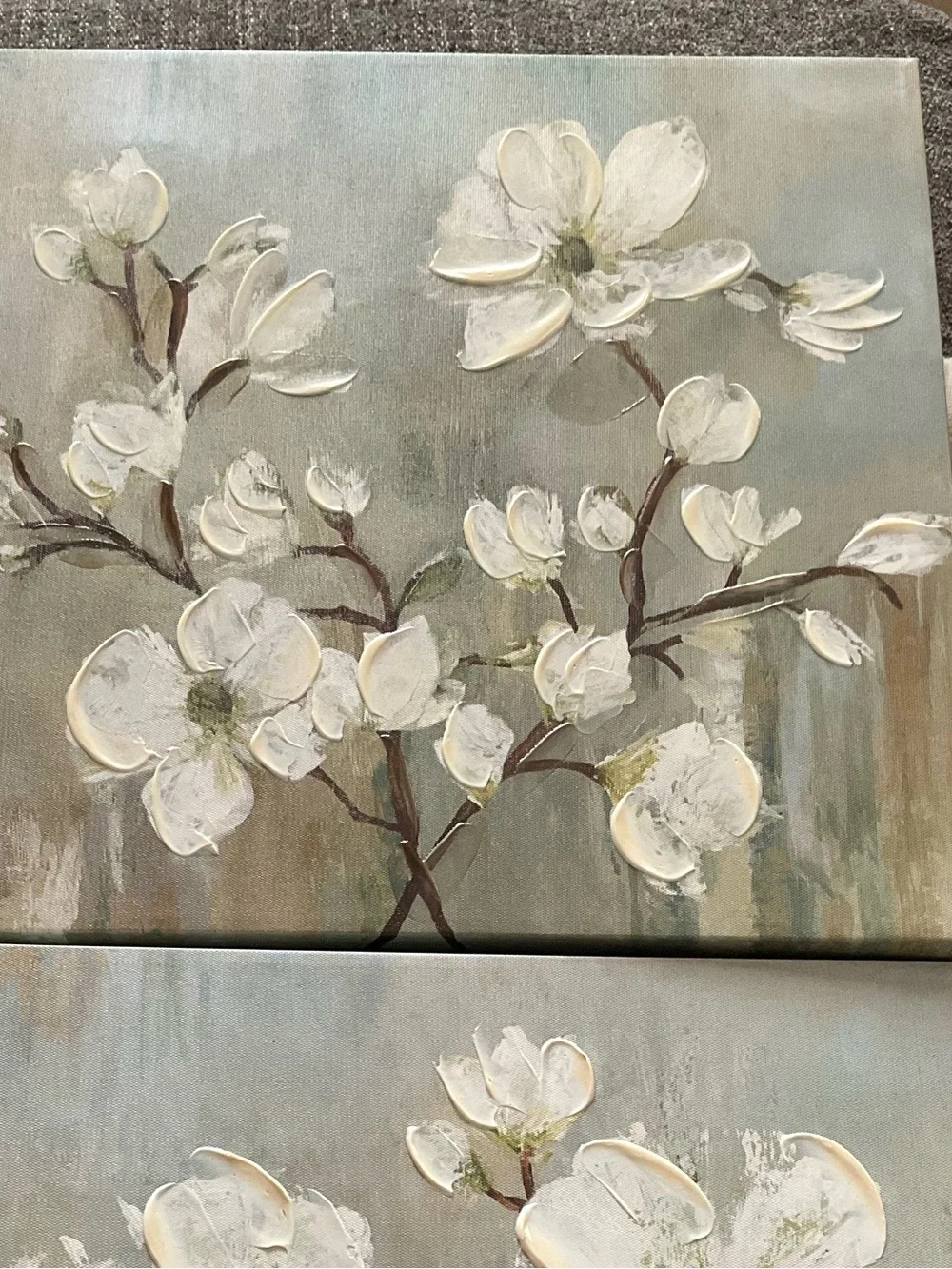 Cream Floral Canvas on Soft Blue-Green Background